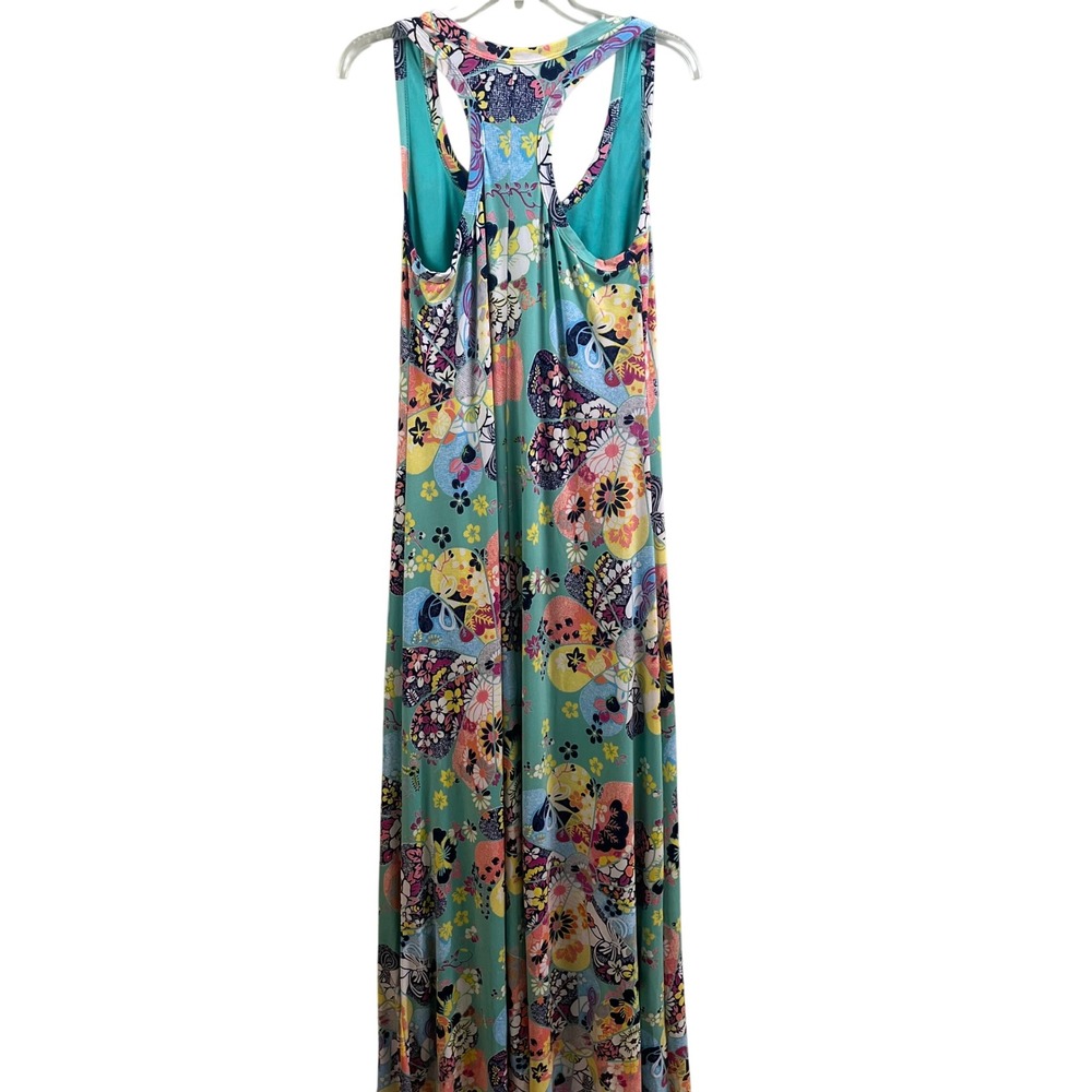 Judith‎ March Aqua Floral Geometric Sleeveless Racerback Maxi Dress Size Large - Picture 6 of 8